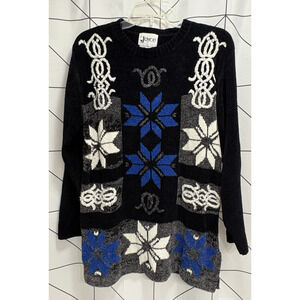 Joyce Abstract Vintage Acrylic Sweater Knit Size Med 80s Snowflakes Winter Tunic